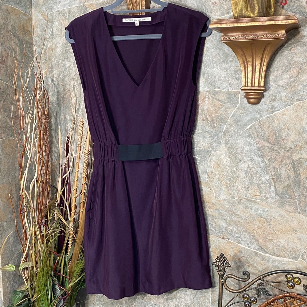 Rachel Roy Women's Deep plum Purple Midi Dress pockets, V-neck plunge